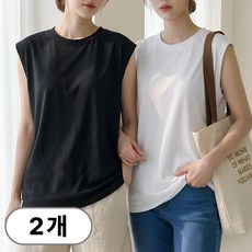 1+1스타일아유 데일리 민소매 라운드 티셔츠 여자 루즈핏 슬리브리스 이너 무지 나시 TO0132