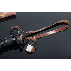 디지털 미러리스 카메라 dslr 용 진짜 가죽 목 어깨 끈 렌즈 캡 케이스 m, 케이스가 있는 커피, 하나, 1개