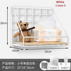 심플 철제 나무 벽 선반 무타공 욕실 대학 침대 옆 수납, 색상: 1. White 1 layer S