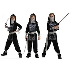 瘋狂派對 兒童骷髏忍者服裝 萬聖節聖誕變裝派對服飾 附面罩武士刀, M號(加購圖2武士短刀)