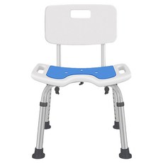 U型靠背洗澡椅，加寬椅面，防滑穩固，高度可調，長者孕婦適用, 白色+藍色