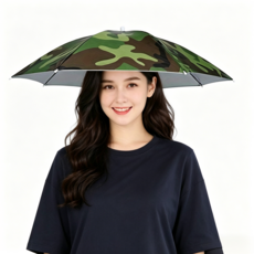 아웃도어 방수 접이식 모자형 우산 낚시용 햇빛 차단 핸즈프리 우산, 카모