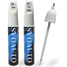 SYOAUTO 펄 화이트 터치업 자동차용 페인트 자동 터치업 페인트 스크래치 수리 펜 브러시 및 팁 2 인 1 펄 화이트, Pearl White, 1개