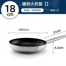 不粘平底鍋 鐵柄煎鍋 18cm 電磁爐瓦斯爐通用, 不沾煎鍋 18cm 商用不鏽鋼柄, 1個