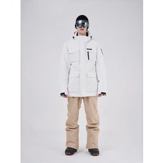 남성 스키복 세트 보온 방풍 팬츠 겨울 방수 자켓 패딩, 화이트+카키 세트