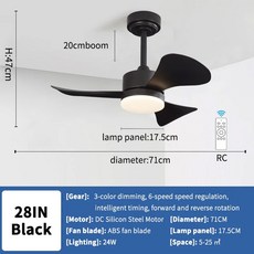 조명 원격 제어 기능이 있는 바람 가정 28개 3개 조명에 현대적인 블레이드 장식 천장 6단 펜던트, Bla 28IN, RC, 85 265V