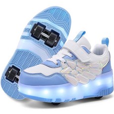 Nsasy 아동용 롤러 슈즈 바퀴 달린 남아 여아 스니커즈 Become Sport LED 포함 크리스마스 생일 어린이 쇼 선물 827-블루 12.5 리틀 키즈114