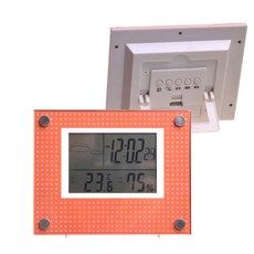 晶冠液晶顯示5合一溫濕度計 電子溫度計 濕度計 電子時鐘 雷霆百貨, 橘色, 1個, 橘色