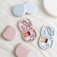 바느질세트 휴대용 미니 재봉도구 키트 8종 구성품, 핑크