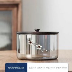 崎霖好物 玻璃茶洗 附蓋梅花設計, 1個, 淺灰色玻璃小圓茶洗（有蓋）梅花