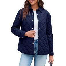 Grlasen 여성용 경량 퀼트 재킷 가을 버튼 다운 패딩 루즈핏 스탠드 칼라 따뜻한 코트 아우터 네이비 M 144457