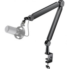 FIFINE Mic Boom Arm 마이크 스탠드 with 케이블 Management Channels Extension Tube Desk Clamp Thread Adapter, BM66 블랙 (Without Extension Tub