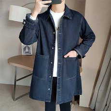 데님 트렌치코트 루즈핏 재킷 트렌치 롱, 1g, 진파랑