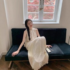 Yellwel 자수 조끼 원피스 여름 휴가룩 조합 미디 길이 민소매 여성복 DJP