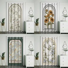 空調門簾臥室隔熱隔冷掛簾家用免打孔廚房厠所擋風防走冷隔斷簾子, 夜止月明 絨布,【此項發魔術貼款式】40x60