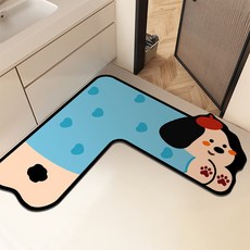卡通l型轉角浴室地墊硅藻泥衛生間幹區吸水腳墊洗手間門口防滑墊, 1個, 藍色小狗-左