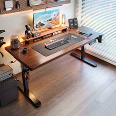 實木電動升降桌 辦公書桌 學習電腦桌, 單電機南美胡桃色18mm桌面:100x60x75