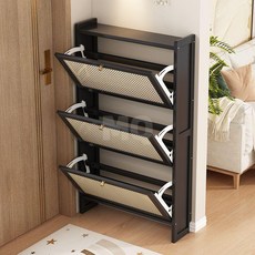 多層超薄鞋櫃 家用門口翻鬥鞋架 靠牆大容量儲物櫃 極窄收納神器, 焦糖色【超薄 省空間】,二門50cm長【仿藤門 透氣無異味】, 1個