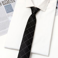 免打結拉鍊領帶 男士商務正裝 條紋設計 結婚工作適用 黑色簡約懶人款 #A6016黑色白格7cm #默認尺寸