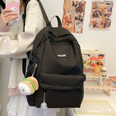 書包背包國中大學生減負休閒輕便耐磨防潑水校園雙肩包, 黑色無掛件