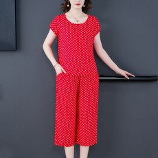 빛나는 판다 트레이닝복 순면 캐주얼 7부반바지 상하세트 중년여성 파자마 투피스 반팔 땡땡이 홈웨어 오버핏 편안한