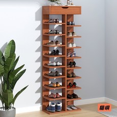 貓嶼 億家達鞋架 家用經濟型防塵鞋櫃 多層省空間門口鞋架子 大容量置物架, xj001009 【加高櫃門款】6層古檀,組裝, 1個