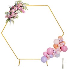 챔비스 원형 배경 스탠드 골드 헥사곤 웨딩 아치형 식물 지원 가든아버: 결혼식 및 생일 사진 제공, 6.9FT