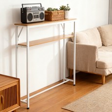 SAIVEINA 좁은 공간 이용가능한 슬림 테이블 소파 및 침대 틈새 수납정리 스탠드 침실 거실 로비 복도 선반 수납장 2단 화장품 피큐어 책 정리 선반, 브라운