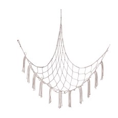 玩具三角網兜 兒童房玩具收納兜 編織棉繩木珠流蘇牆角網兜懸掛, 1個, 簡單款吊繩 白色105×105×140