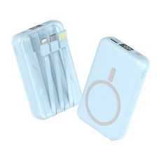 대용량 맥세이프 호환 보조배터리 20000mAh 무선충전 케이블 일체형 LCD 잔량표시, 스카이, 1개 스카이, 1개
