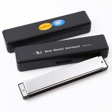 【好聲音樂器】天鵝牌 24孔 「附硬盒」復音 C調 口琴 兒童 學生 成人 初學者 入門 複音口琴 入門口琴 口琴初學, 1個, #C調