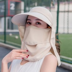 쿨마스크 자외선 차단 햇빛 골프 여름 안면 복면 자외선 사이클링 챙이 차단 페이스 커버 모자 마스크 오버행 여성용 접이식, 싱글 사이즈, Khaki