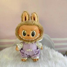 라부부 팝아트 인형옷 labubu 아기 옷 대형 인형 액세서리 헤어악세사리 공주 스커트 바지 드레스, 38cm 피복을 착용 가능, 21 퍼플 플로럴 멜빵 팬츠 세트