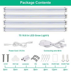 51LED T5 성장 조명 빨간색 흰색 전체 스펙트럼 PPFD 식물 라이트 스트립 확장 가능한 온실 파종 램프 플러그 메인