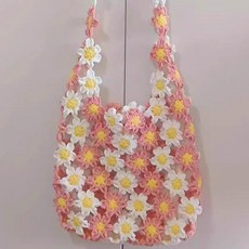 봄 여름 꽃무늬 니트 가방 DIY 재료 뜨개질 키트 수제 선물, (A847) 핑크, 1개