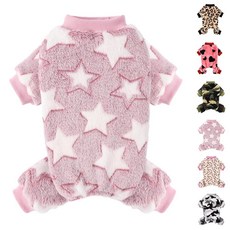 소형견 여아 남아용 강아지 스웨터 파자마 매우 부드럽고 따뜻한 소형 귀여운 애완동물 옷 점프수트 플리스 우주복 치와와 요키용 핑크 스타 XXS, 소형견 여아 남아용 강아지 스웨터 파자마, 매우 부드럽