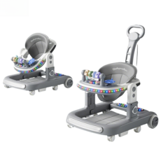 Babywalker多功能寶寶學步車 嬰兒學步車 餐椅 玩具車四合一, 雲母灰(多功能玩具盤/8檔調節/推桿/腳墊)