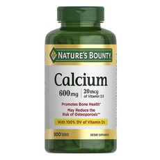 NATURE'S BOUNTY 鈣 600 片 含維生素 D3 無糖 無麩質, 500顆, 1個