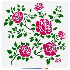 해외 FINGERINSPIRE 메니스커스 생명의 나무 페인팅 템플릿 브러시 포함 30 x 30cm11.8 11.8인치 생활 패턴 장식 스텐실 식물 테마 재사용 가능한 DIY 아, 장미 꽃.