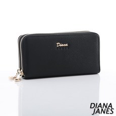 Diana Janes 牛皮雙拉鍊長夾-黑