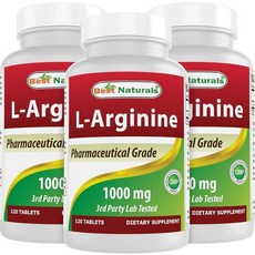 (새로운 개선된 포뮬러) Best Naturals L-아르기닌 1000mg 120정 - 제약 등급 L 아르기닌 보충제는 산화질소 합성 촉진