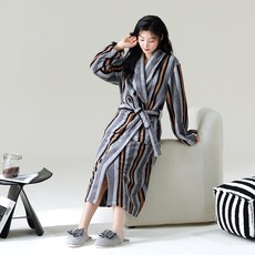 20종 여성 샤워가운 골프 호텔 로브 극세사 목욕 가운 남자 여자 커플, 1개, 21-차콜 스트라이프