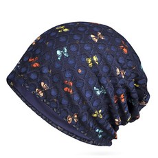 JUN팩토리 여성모자 여름 나비패턴두건 중년 비니 아줌마 위생 주방캡 사우나 헤어캡 할머니 항암모자, 네이비, 1개