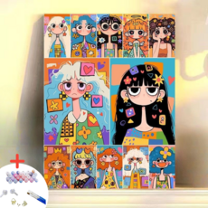 글로윅 DIY명화그리기 피포페인팅 그림그리기 유화 세트, 40*50cm, 07소녀, 1개