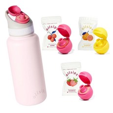 Allsips 946.4ml(32온스) 핑크 스테인리스 스틸 에어 물병 ScentSip 맛 포드 리치 자몽 및 딸기 포드 3개 포함