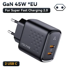 VOLTME USB 충전기 PD QC 3.0 고속 빠른 45W GaN iPhone 용 듀얼 Samsung S23 노트북 태블릿