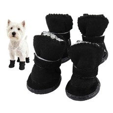 GabeFish 강아지 귀엽고 아늑하고 따뜻한 미끄럼 방지 겨울 부츠 소형견 중형견 애완 동물 고양이 두꺼운 플리스 스노우 슈즈 핑크 XS, 블랙