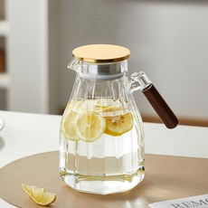 匠心 玻璃冷水壺 1.8L 附胡桃木蓋, 1.8L南清涼水壺 透明 金色蓋, 1套