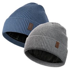 Wmcaps 남성용 여성용 겨울 모자 2팩 플리스 안감 비니 부드럽고 따뜻한 니트 모자 스키 스타킹 캡 추운 날씨용 그레이 & 블루 단일 사이즈 242289