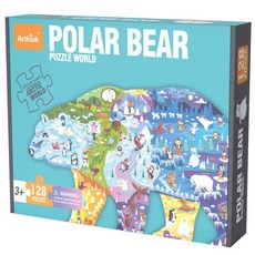 Arthink 北極熊拼圖世界 128片 兒童益智拼圖玩具, 1個